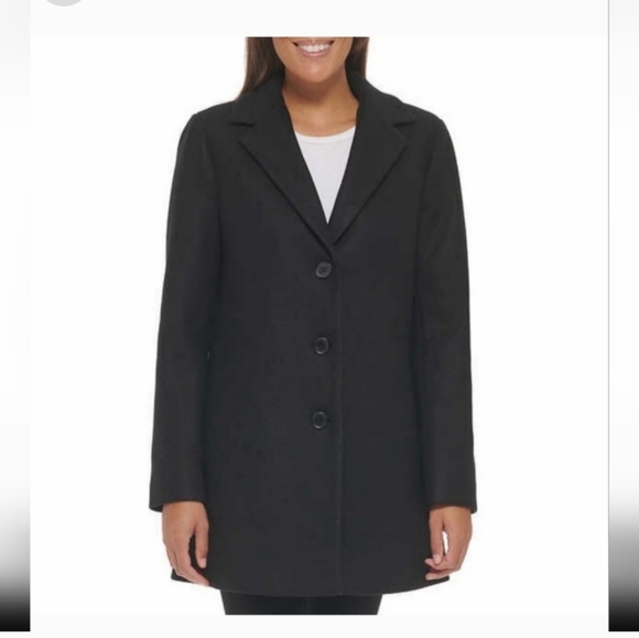 DKNY Ladies Wool Blend Coat - BLACK - Picture 1 of 7